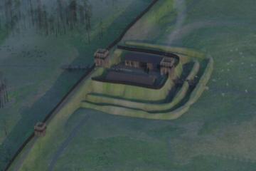 Visual reconstruction of the Boclair Road Roman fortlet.