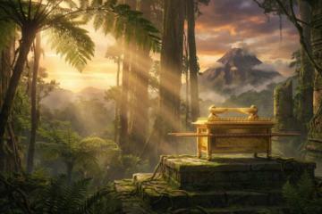 Ark of the Covenant in an island temple setting.
