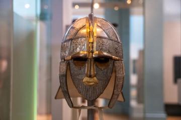 A replica of the Sutton Hoo helmet produced for the British Museum by the Royal Armouries.