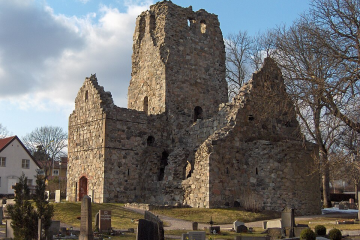 The ruins of the twelfth-century Church of Saint Olof in Sigtuna, Sweden. Dedicated to Saint Olaf of Norway, the church reflects the spread of Romanesque architecture and Christianity throughout medieval Scandinavia