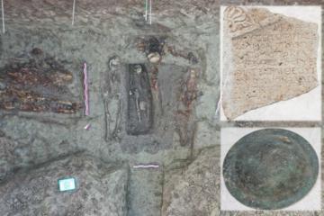 Part of the excavated necropolis in Tomis, and some of the grave goods