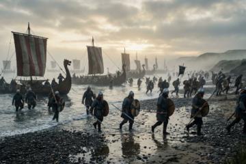 Cinematic style impression of The Great Heathen Army landing on the shores of Anglo-Saxon Britain