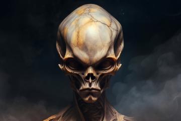 A mysterious photorealistic depiction of the legendary Starchild Skull