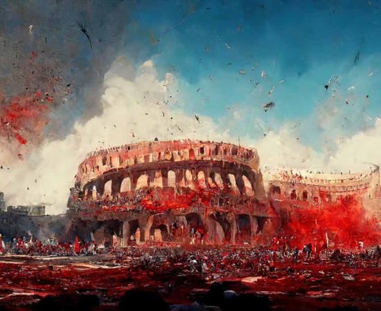 Bloody gladiator sports at the Colosseum ( Gasi/ Adobe Stock)