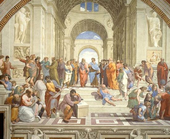 Plato and Aristotle in The School of Athens by Raffaello Sanzio da Urbino (Public Domain)