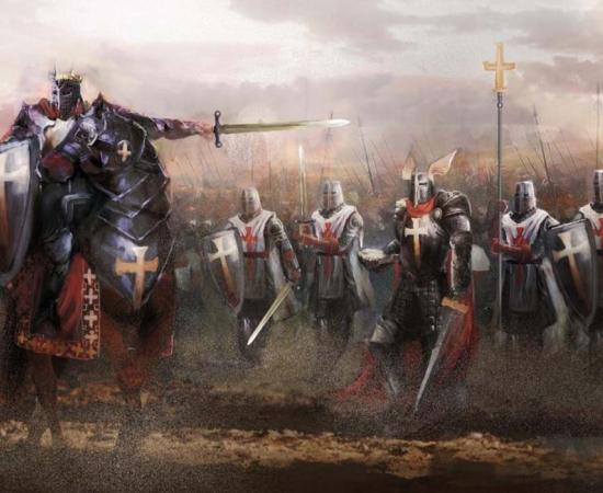 Crusaders marching to concord enemy ( vukkostic/ Adobe Stock)