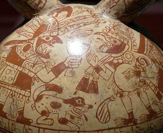 Detail of a Moche Sacrifice Ceremony depicted on a bottle.