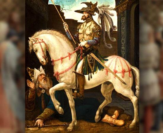 King Shapur of Persia Humiliating Emperor Valerian (Public Domain) Background: court of the emperor Valerian, painting circa 1450.