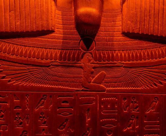 Sarcophagus of Ancient Egyptian Chief Priest Harkhebit IV. The text on the lid comes from the Book of the Dead.  