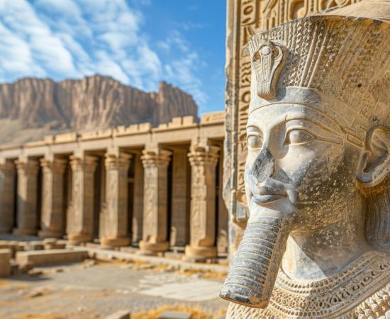 AI image of ancient Egyptian temple ruins.