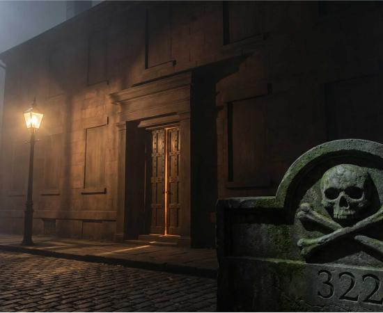 The Tomb, the windowless brownstone headquarters of Skull and Bones at Yale University.