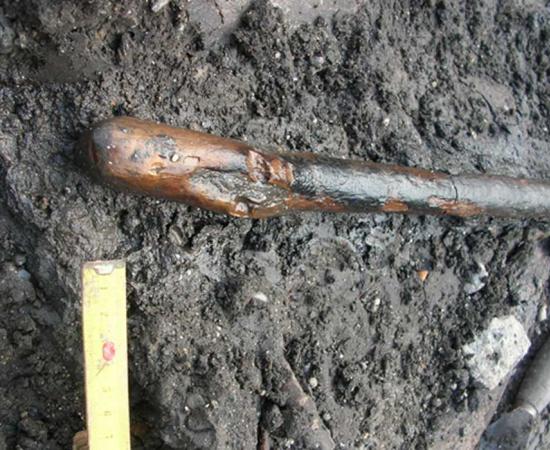 Handle of one of the wooden tools from the Poggetti Vecchi site.