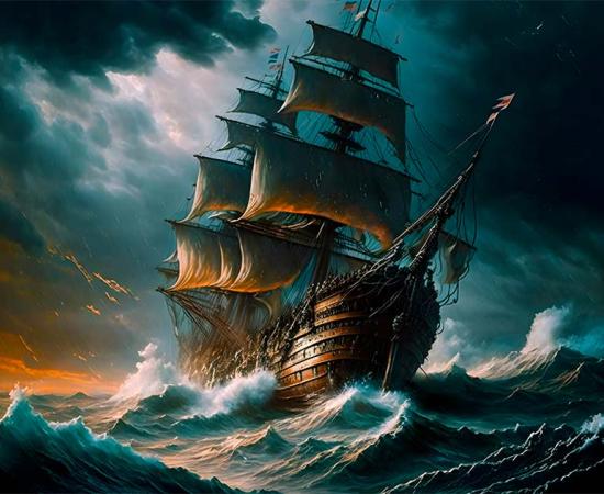 HMS Victory in a storm. Source: Josephine / Adobe Stock.