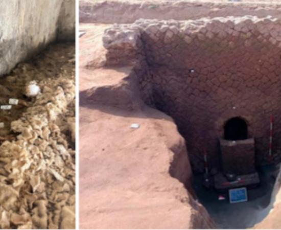 Right; Entrance to the chamber tomb discovered near Naples.	Source: Left; Italian Ministry of Culture, Right; Soprintendenza Archeologia Belle Arti e Paesaggio per l’Area Metropolitana di Napoli
