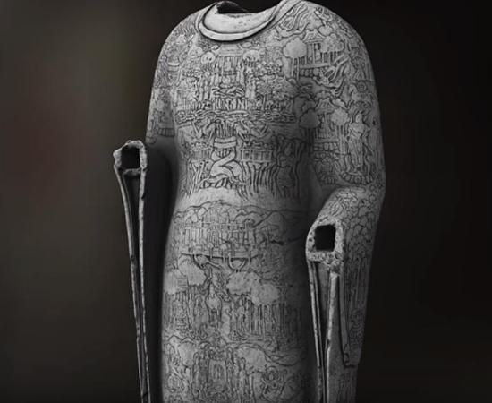 3D scans showed previously unreadable scenes carved into the Buddha’s robe. 