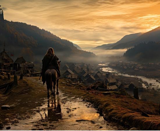 Viking entering a village, AI generated.