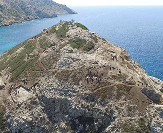 Dhaskalio promontory (Keros Island, Greece) shows evidence of extensive earth and metal works to sculpt its natural pyramid shape. 