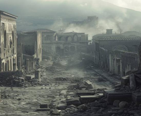 AI image representing the destruction at Pompeii due to seismic activity.  Source: Ruslan Batiuk/Adobe Stock