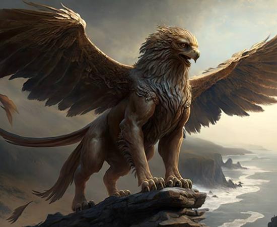 AI rendering of a majestic griffin in rugged terrain.	Source: altitudevisual/Adobe Stock