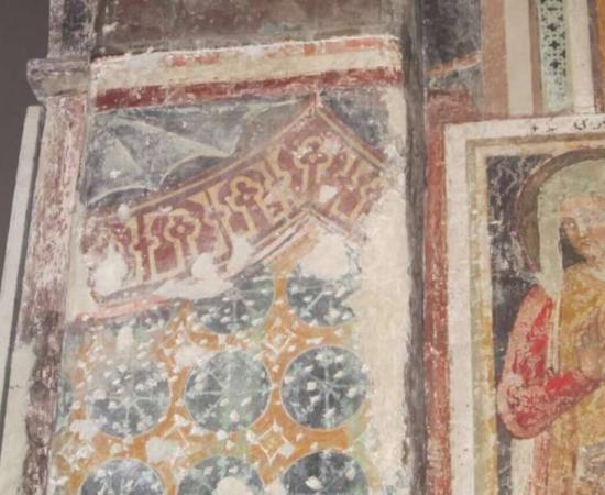 View of section of fresco that features the Islamic tent.