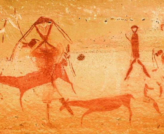 African genetic research has gone to a new level by looking at what happened in Africa after the Neanderthals and Homo sapiens migrated into Eurasia. Rock painting of humans and antelopes from the Drakensberg mountains, South Africa by the San bushman tribe. 		Source: EcoView / Adobe Stock
