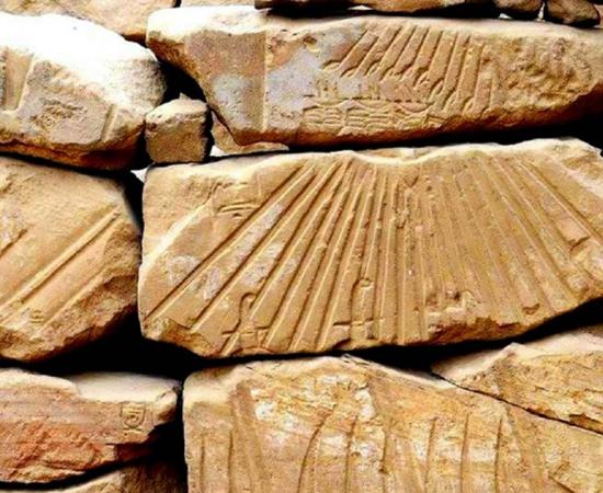 Thousands of talatat blocks from Akhenaten's dismantled Aten temples lie in the precincts of Karnak complex; design by Anand Balaji 