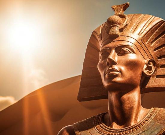 A majestic sculpture of Pharaoh Akhenaten under the sun disc of Aten. Source:  y EOL STUDIOS /Adobe Stock