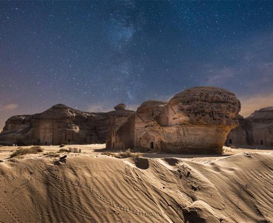 The ancient tombs at Al-Ula during night time.          Source: OMAR A.THIAB / Adobe stock