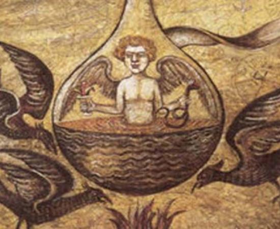 Alchemical illustration of a Homunculus in a vial