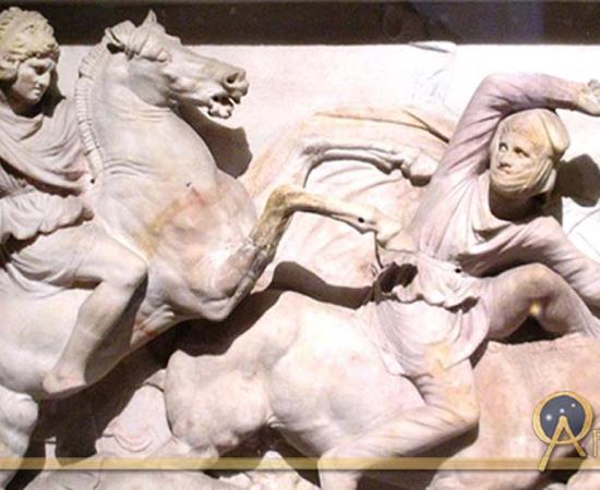 Detail of the Alexander Sarcophagus located in the Istanbul Archaeology Museum. Here Alexander fights the Persians at the Battle of Issus. 