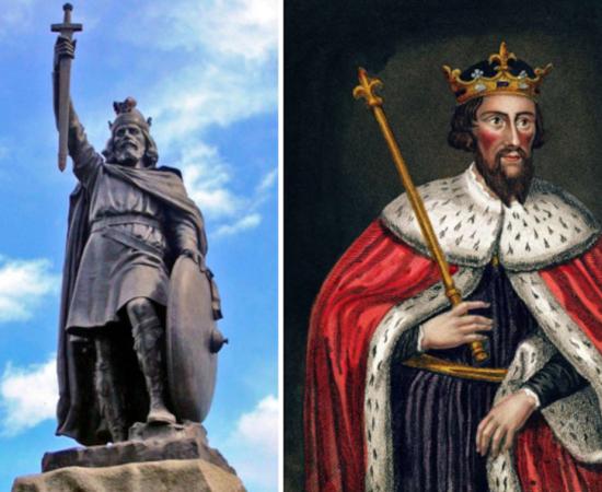 Statue and portrait of King Alfred the Great.