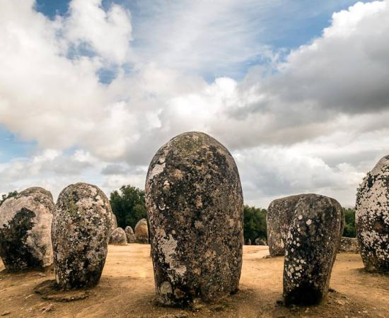 Almendres cromlech megaliths. Evora, Portugal.