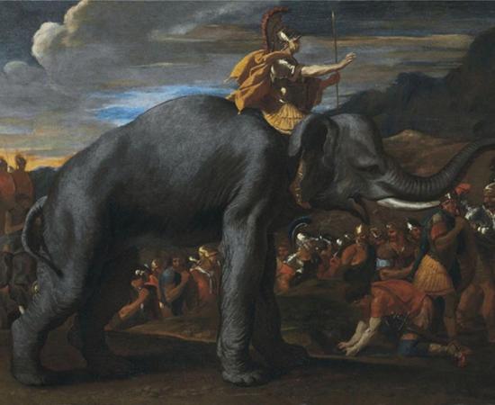 Hannibal crossing the Alps on elephants.