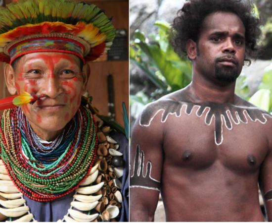 Left: Amazon shaman (Wikimedia Commons). Right: Australian Aboriginal 
