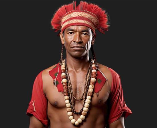 Male Xavante from Brazil in a Kapôt traditional clothing. AI generated. Source:  SuperPixel Inc/Adobe Stock