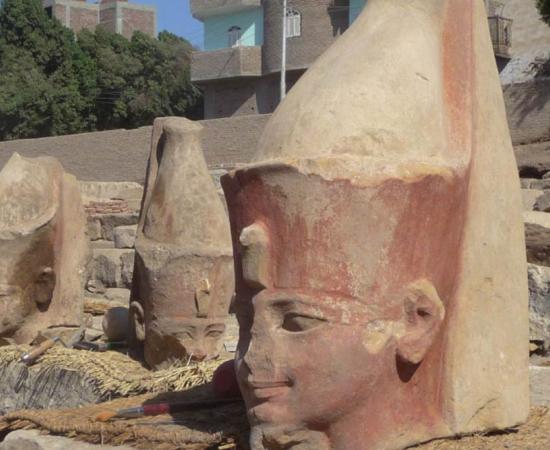 Amenhotep III and Royal Priest Limestone Heads Discovered in Ruins in Egypt