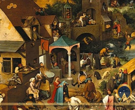 The Blue Cloak or The Topsy Turvy World, painted by Pieter Breugel the elder (1559) Gemäldegalerie, Berlin. (Public Domain)