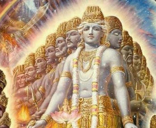 The Purusha or ‘cosmic man’, which has a thousand heads and permeates the earth and universe in all directions.