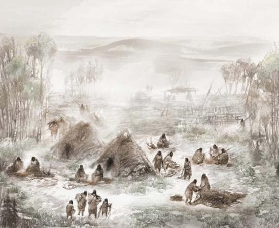 A scientific illustration of what the Upward Sun River camp, where the remains of the ancient child were discovered, would have looked like. Source: Eric Carlson in collaboration with Ben Potter.
