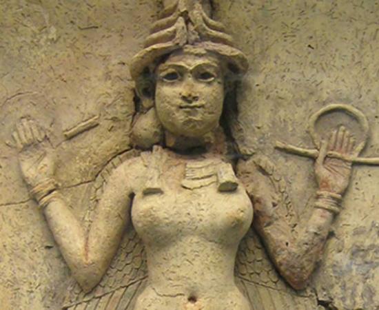 The “Burney Relief,” which is believed to represent either Ishtar, the Mesopotamian goddess of love and war, or her older sister Ereshkigal, Queen of the underworld (c. 19th or 18th century BC).