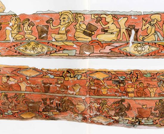 Ancient Mexican mural depicting drunken 