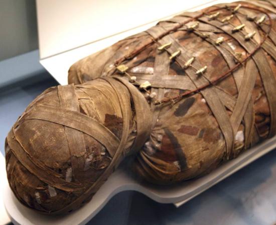 Egyptian mummy at the British Museum, London.