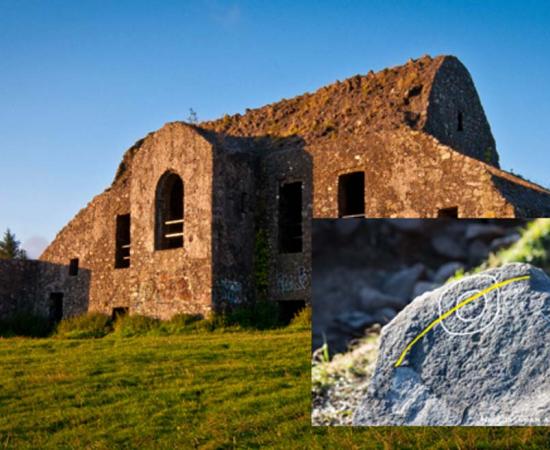 Hell Fire Club, Dublin (CC by SA 3.0 / Joe King). Inset: The newly discovered megalithic stone with symbol.