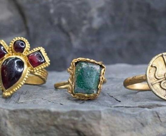 Three of the rings up for auction.