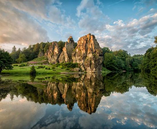 Externsteine, north-eastern face, across Wiembecke pond.