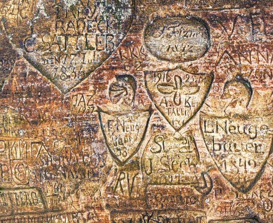 Ancient graffiti found at the Gutmana Ala cave, Sigulda, Latvia