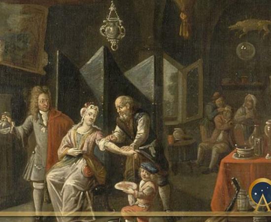 A surgeon letting blood from a woman's arm, and a physician by a Flemish painter (18th century) (Wellcome Images / CC BY-SA 4.0)