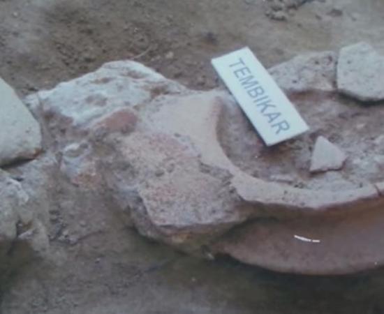 An ancient mast unearthed by archaeologistsat the Sungai Batu Archaeological Site, near Semeling, Malaysia. 