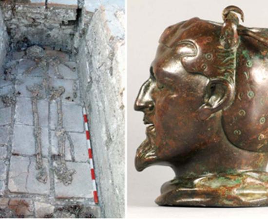 Left: The balsamarium was found beside the burial of a man who died between 35 and 40 years old. Right: Balsamarium from the brick grave in the Kral Mezar tumulus. Credit: Daniela Agre, Deyan Dichev and Gennady Agre / ajaonline.org.