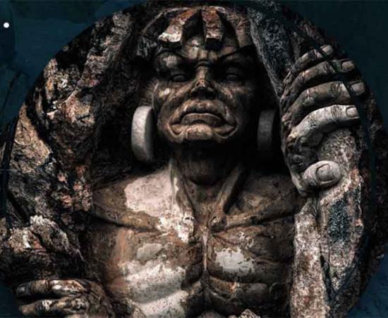 One of the Andean gods at the Apukunaq Tianan sculpture park, featured on a publicity poster from the site.